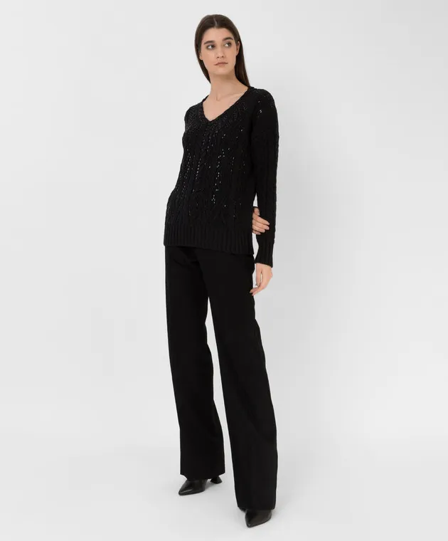 Ermanno Scervino Black pullover with crystals
