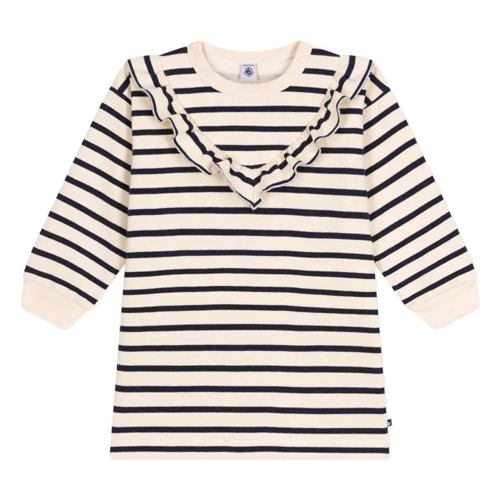 Petit Bateau Vestido polar a rayas | Azul Marino