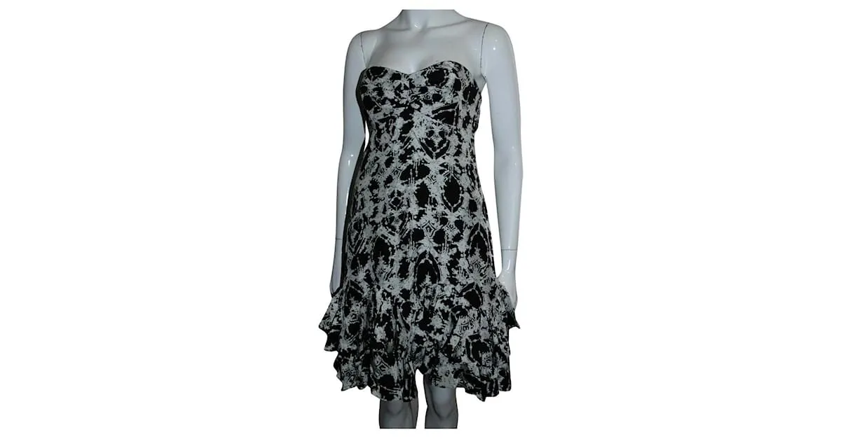 Vestido Marchesa Notte de seda con volantes Negro Crudo 