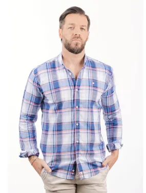 Yellow Skin – Camisa lino y algodón rosa y azul 8935